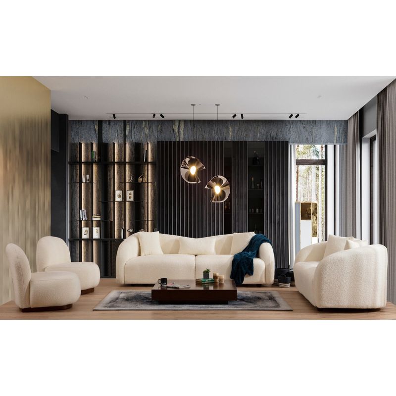 Casa si Gradina - Mobilier - Canapele si coltare - Canapele - Canapea 3 locuri, Hanah Home, lemn fag si pal, crem, 236x91x76 cm - Infinity.ro