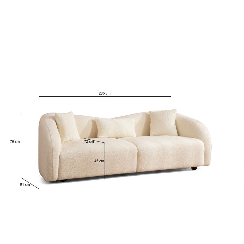 Casa si Gradina - Mobilier - Canapele si coltare - Canapele - Canapea 3 locuri, Hanah Home, lemn fag si pal, crem, 236x91x76 cm - Infinity.ro