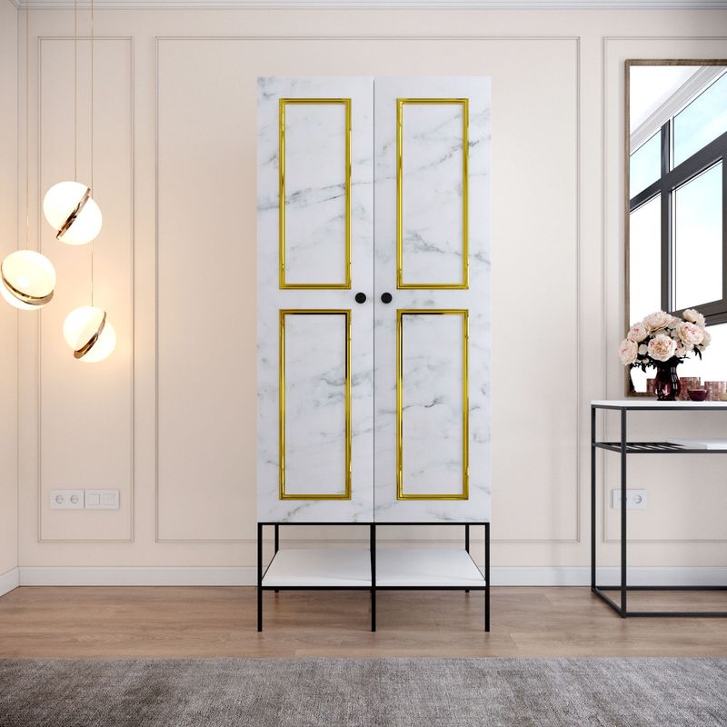 Casa si Gradina - Mobilier - Dulapuri si sifoniere - Sifoniere - Sifonier, Hanah Home, pal melaminat, alb negru auriu, 84x50x200 cm - Infinity.ro