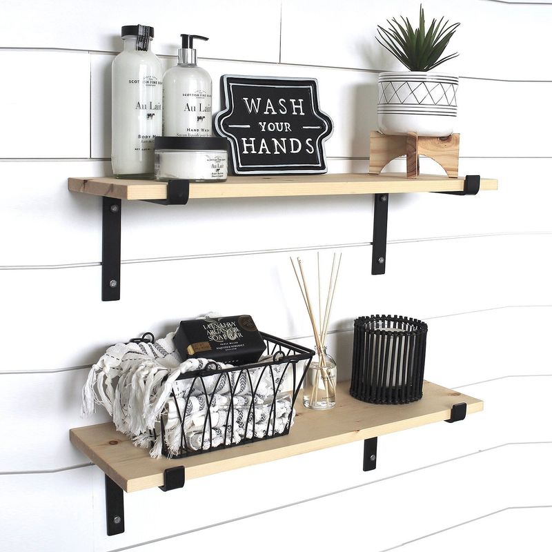 Casa si Gradina - Mobilier - Biblioteci si rafturi - Etajere - Etajera de perete, Hanah Home, lemn de molid, negru si nuc, 60x16x14 cm, 792EVL2802 - Infinity.ro