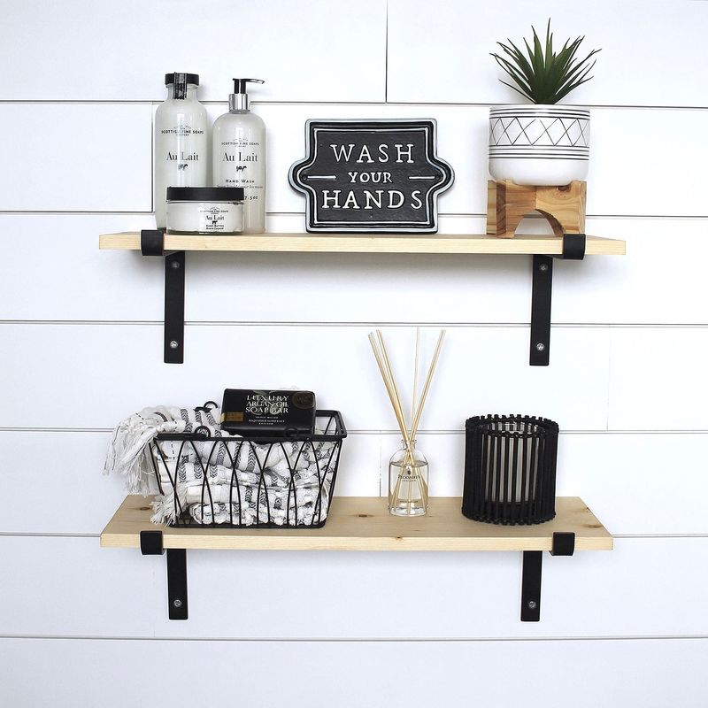Casa si Gradina - Mobilier - Biblioteci si rafturi - Etajere - Etajera de perete, Hanah Home, lemn de molid, negru si nuc, 60x16x14 cm, 792EVL2802 - Infinity.ro