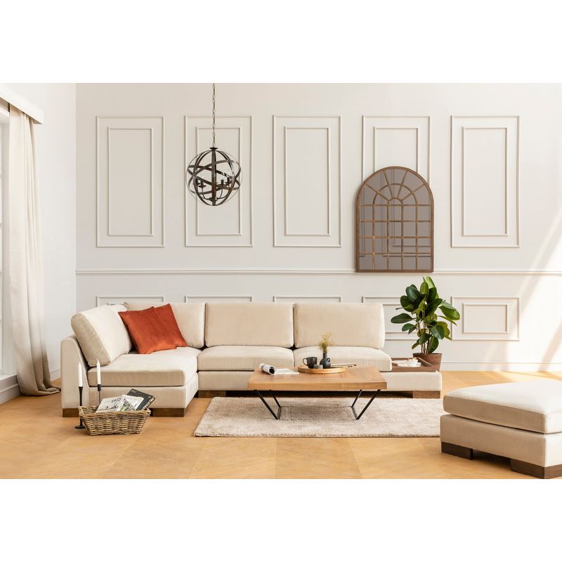 Casa si Gradina - Mobilier - Canapele si coltare - Coltare - Coltar cu puf, Hanah Home, material textil, bej, 193x313x97 cm - Infinity.ro