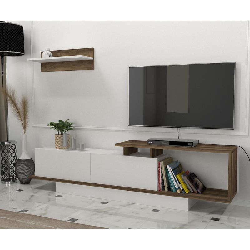 Casa si Gradina - Mobilier - Comode si corpuri - Comode - Comoda tv, Hanah Home, pal melaminat, alb si nuc, 180x45x29.6 cm - Infinity.ro