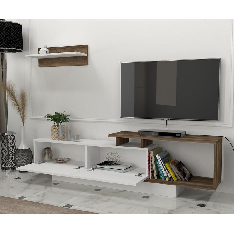 Casa si Gradina - Mobilier - Comode si corpuri - Comode - Comoda tv, Hanah Home, pal melaminat, alb si nuc, 180x45x29.6 cm - Infinity.ro