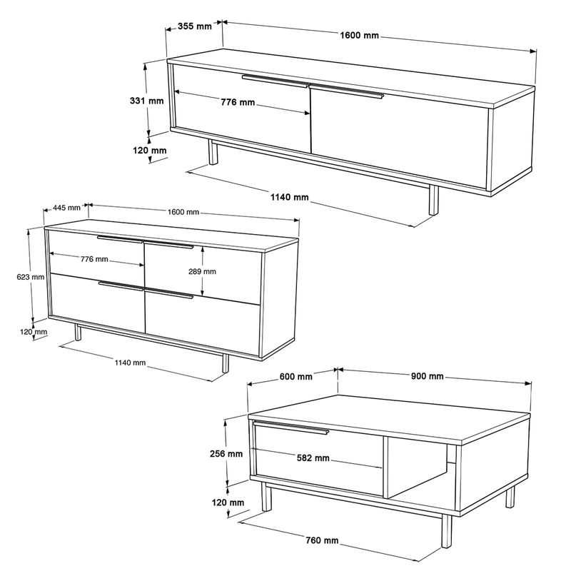 Casa si Gradina - Mobilier - Seturi de mobilier - Seturi living - Set mobilier living, Hanah Home, panou aglomerat melaminat, alb, picioare metalice - Infinity.ro