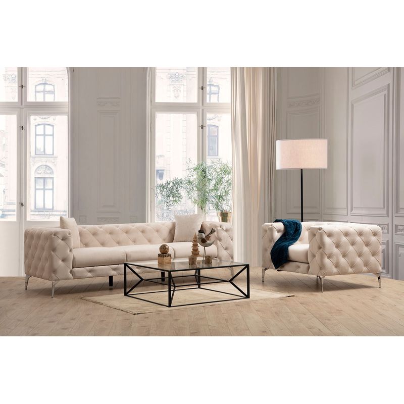 Casa si Gradina - Mobilier - Canapele si coltare - Canapele - Canapea 3 locuri, Hanah Home, poliester, ecru, 237x90x70 cm - Infinity.ro