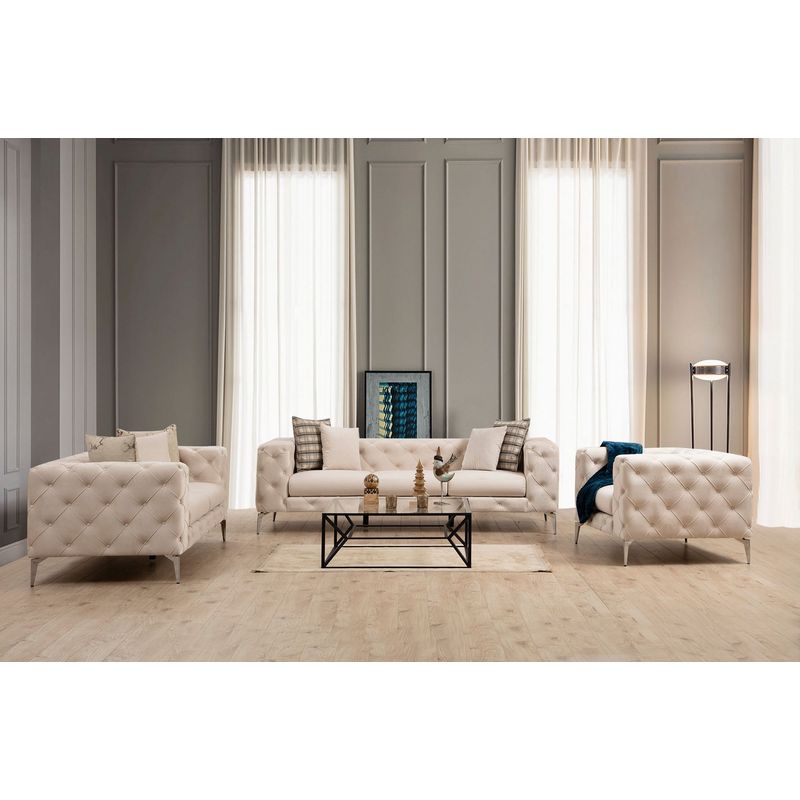 Casa si Gradina - Mobilier - Canapele si coltare - Canapele - Canapea 3 locuri, Hanah Home, poliester, ecru, 237x90x70 cm - Infinity.ro