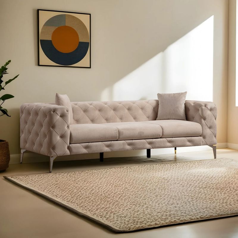 Casa si Gradina - Mobilier - Canapele si coltare - Canapele - Canapea 3 locuri, Hanah Home, poliester, ecru, 237x90x70 cm - Infinity.ro