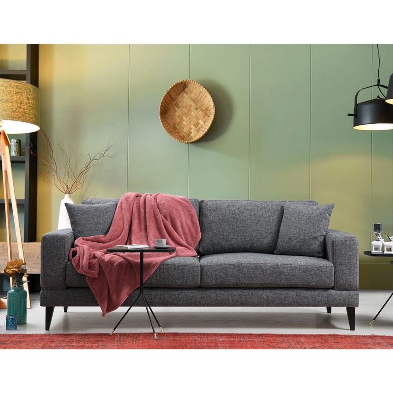 Casa si Gradina - Mobilier - Canapele si coltare - Canapele - Canapea extensibila 3 locuri, Hanah Home, cadru lemn fag si PAL, gri inchis, 210x90x85 cm - Infinity.ro