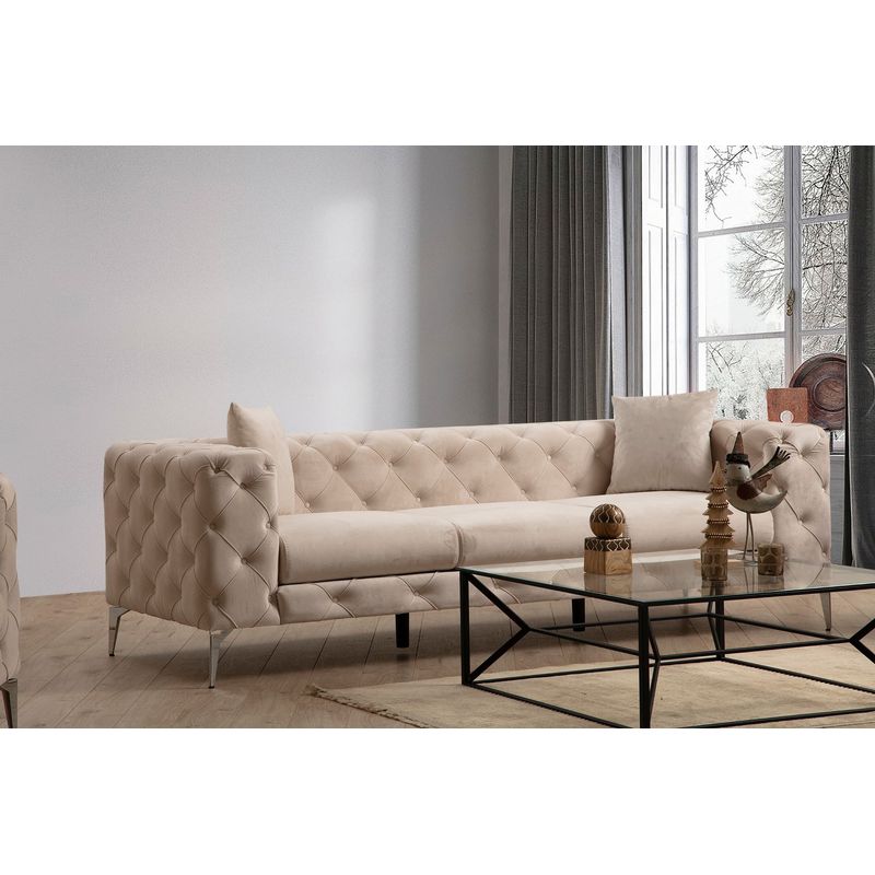 Casa si Gradina - Mobilier - Canapele si coltare - Canapele - Canapea 3 locuri, Hanah Home, poliester, ecru, 237x90x70 cm - Infinity.ro