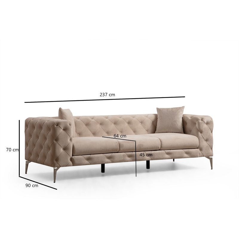 Casa si Gradina - Mobilier - Canapele si coltare - Canapele - Canapea 3 locuri, Hanah Home, poliester, ecru, 237x90x70 cm - Infinity.ro