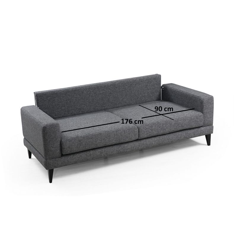 Casa si Gradina - Mobilier - Canapele si coltare - Canapele - Canapea extensibila 3 locuri, Hanah Home, cadru lemn fag si PAL, gri inchis, 210x90x85 cm - Infinity.ro
