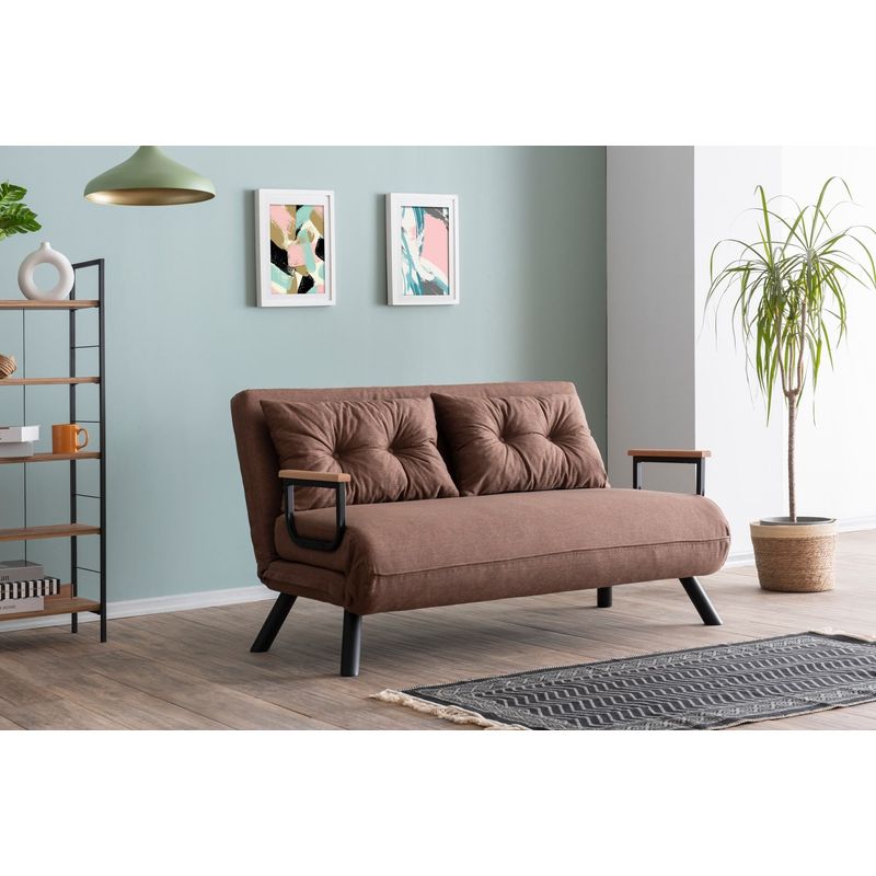 Casa si Gradina - Mobilier - Canapele si coltare - Canapele - Canapea extensibila, Hanah Home, stofa in, maro deschis, 175x133 cm - Infinity.ro