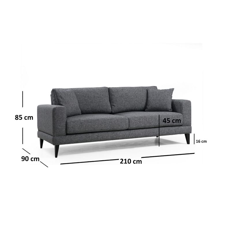 Casa si Gradina - Mobilier - Canapele si coltare - Canapele - Canapea extensibila 3 locuri, Hanah Home, cadru lemn fag si PAL, gri inchis, 210x90x85 cm - Infinity.ro