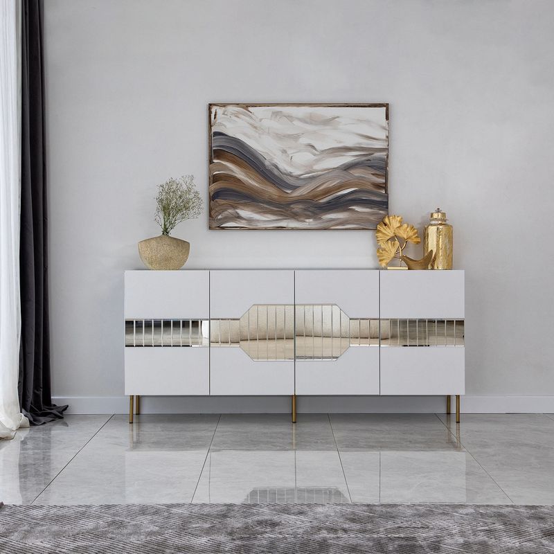 Casa si Gradina - Mobilier - Comode si corpuri - Console - Consola, Hanah Home, pal melaminat, alb auriu, 180x40x80 cm, 552NOS1804 - Infinity.ro