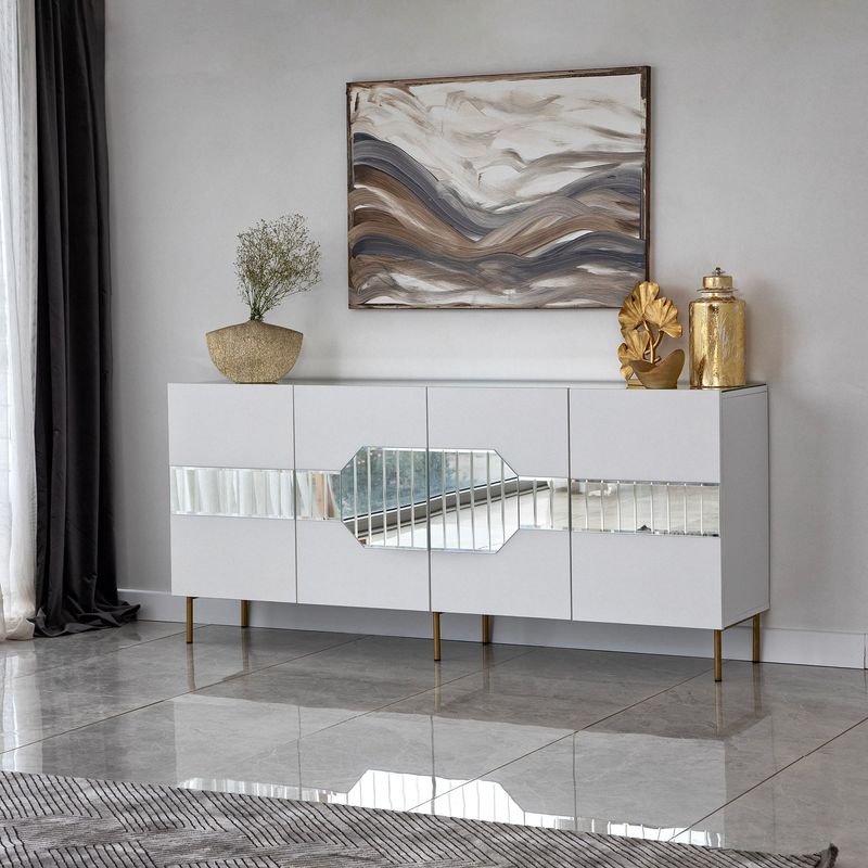 Casa si Gradina - Mobilier - Comode si corpuri - Console - Consola, Hanah Home, pal melaminat, alb auriu, 180x40x80 cm, 552NOS1804 - Infinity.ro