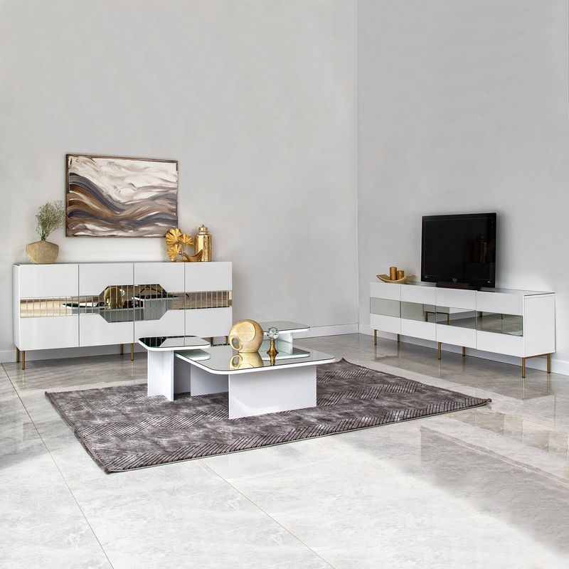 Casa si Gradina - Mobilier - Comode si corpuri - Console - Consola, Hanah Home, pal melaminat, alb auriu, 180x40x80 cm, 552NOS1804 - Infinity.ro