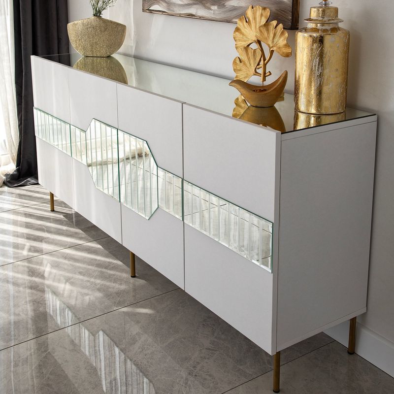 Casa si Gradina - Mobilier - Comode si corpuri - Console - Consola, Hanah Home, pal melaminat, alb auriu, 180x40x80 cm, 552NOS1804 - Infinity.ro