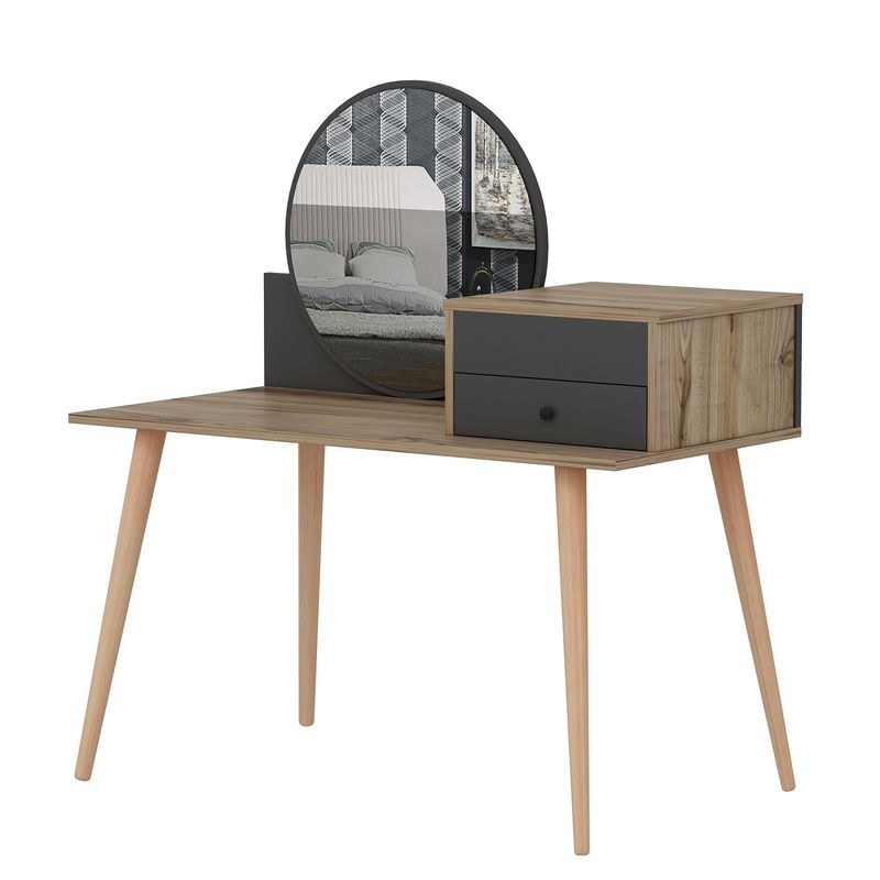 Casa si Gradina - Mobilier - Comode si corpuri - Masute de toaleta - Masa de machiaj, Hanah Home, pal melaminat, antracit si nuc, 120x60x96 cm - Infinity.ro