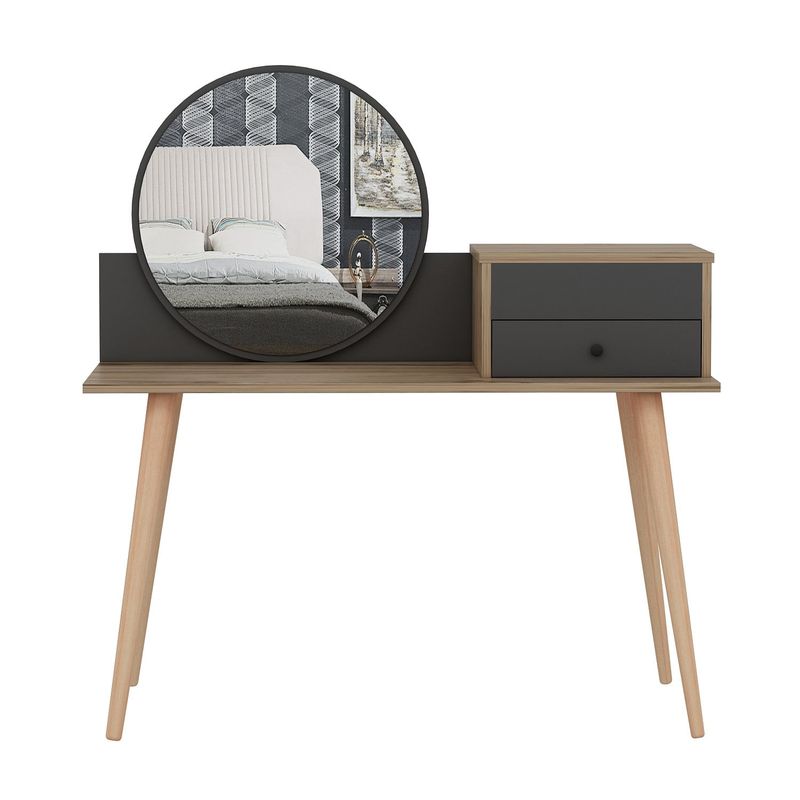 Casa si Gradina - Mobilier - Comode si corpuri - Masute de toaleta - Masa de machiaj, Hanah Home, pal melaminat, antracit si nuc, 120x60x96 cm - Infinity.ro