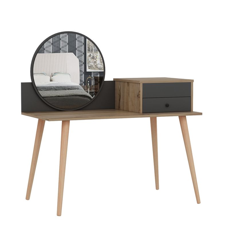 Casa si Gradina - Mobilier - Comode si corpuri - Masute de toaleta - Masa de machiaj, Hanah Home, pal melaminat, antracit si nuc, 120x60x96 cm - Infinity.ro