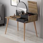 Casa si Gradina - Mobilier - Comode si corpuri - Masute de toaleta - Masa de machiaj, Hanah Home, pal melaminat, antracit si nuc, 120x60x96 cm - Infinity.ro