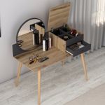 Casa si Gradina - Mobilier - Comode si corpuri - Masute de toaleta - Masa de machiaj, Hanah Home, pal melaminat, antracit si nuc, 120x60x96 cm - Infinity.ro