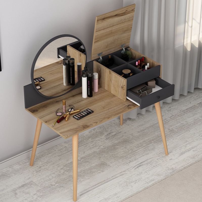 Casa si Gradina - Mobilier - Comode si corpuri - Masute de toaleta - Masa de machiaj, Hanah Home, pal melaminat, antracit si nuc, 120x60x96 cm - Infinity.ro