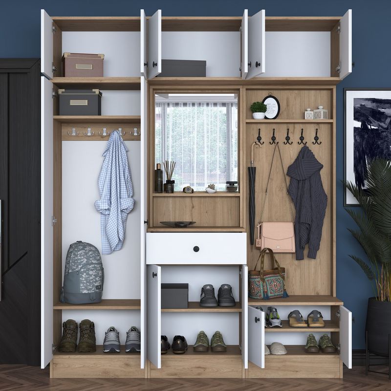 Casa si Gradina - Mobilier - Organizare si depozitare - Cuiere - Cuier, Hanah Home, pal melaminat, alb nuc, 179.4x37.5x226.4 cm - Infinity.ro