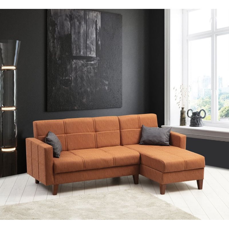 Casa si Gradina - Mobilier - Canapele si coltare - Coltare - Coltar extensibil, Atelier Del Sofa, metal si lemn, rosu tigla, 216x130x86 cm - Infinity.ro