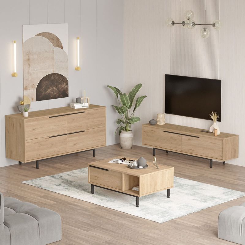 Casa si Gradina - Mobilier - Seturi de mobilier - Seturi living - Set mobilier living, Hanah Home, pal melaminat, stejar, picioare metalice, 956LCS2535 - Infinity.ro