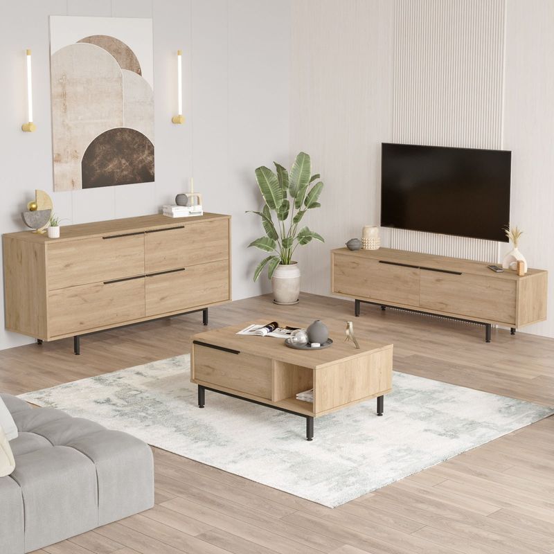 Casa si Gradina - Mobilier - Seturi de mobilier - Seturi living - Set mobilier living, Hanah Home, pal melaminat, stejar, picioare metalice, 956LCS2535 - Infinity.ro