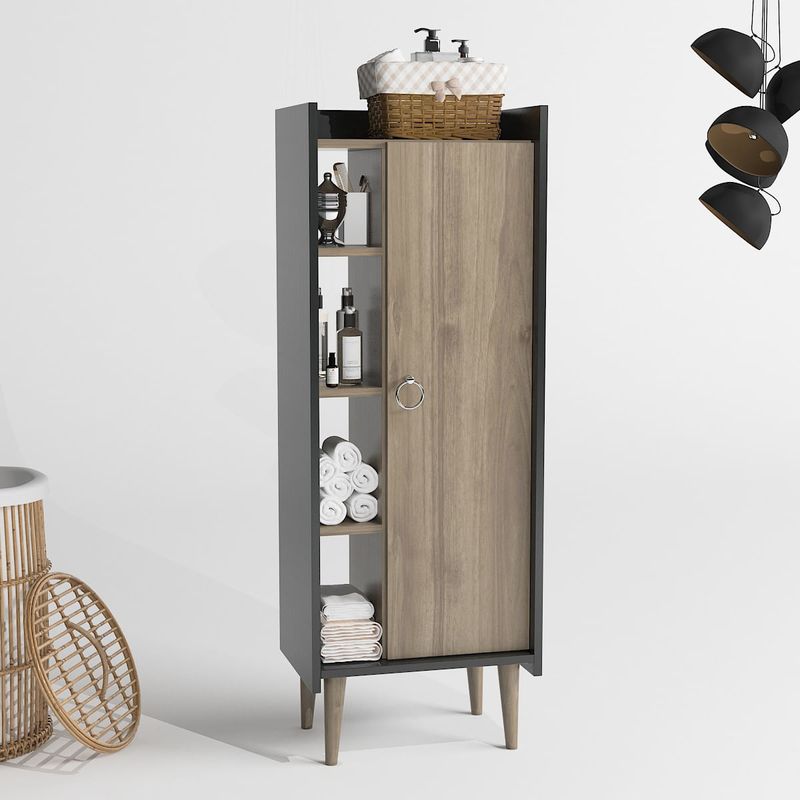 Casa si Gradina - Mobilier - Mobilier baie - Corpuri baie - Dulap baie, Hanah Home, pal melaminat, nuc si antracit, 50x30x140 cm - Infinity.ro