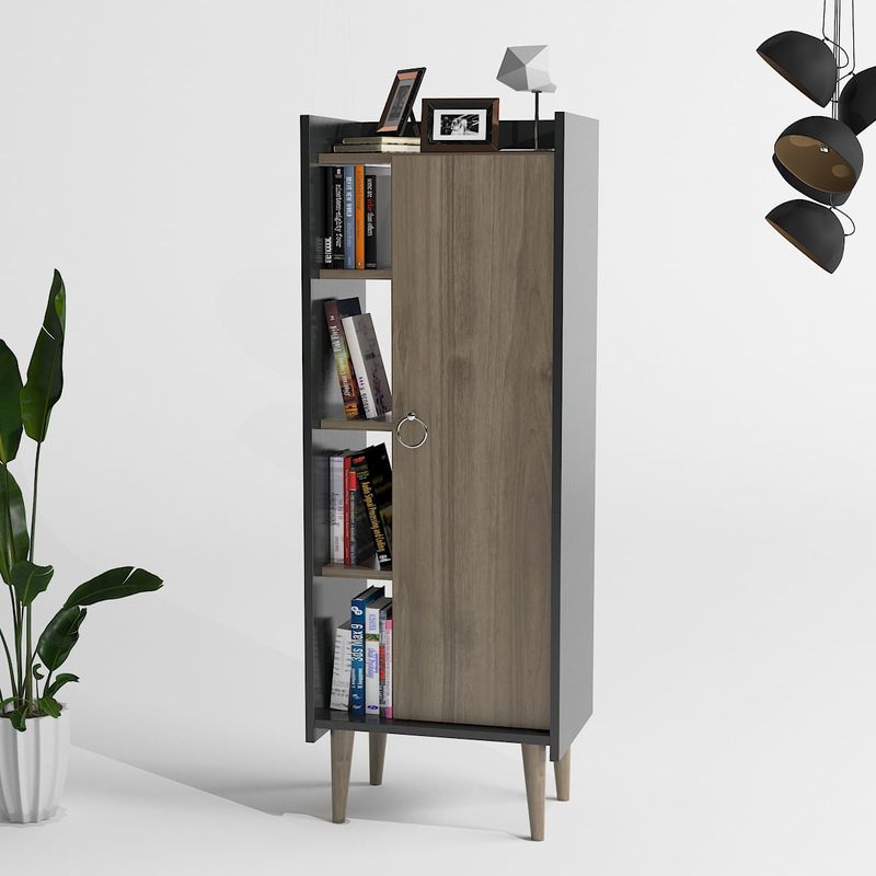 Casa si Gradina - Mobilier - Mobilier baie - Corpuri baie - Dulap baie, Hanah Home, pal melaminat, nuc si antracit, 50x30x140 cm - Infinity.ro