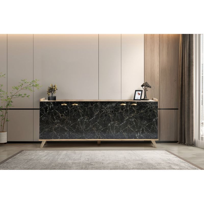 Casa si Gradina - Mobilier - Comode si corpuri - Console - Consola, Hanah Home, pal melaminat, stejar si marmura, 180x41x77.8 cm - Infinity.ro