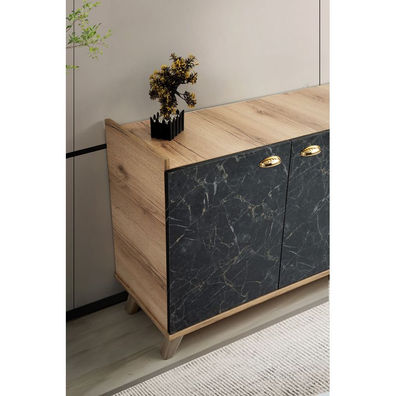 Casa si Gradina - Mobilier - Comode si corpuri - Console - Consola, Hanah Home, pal melaminat, stejar si marmura, 180x41x77.8 cm - Infinity.ro