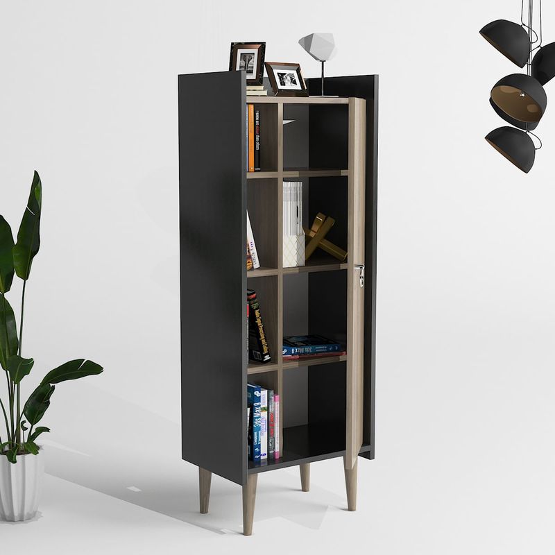 Casa si Gradina - Mobilier - Mobilier baie - Corpuri baie - Dulap baie, Hanah Home, pal melaminat, nuc si antracit, 50x30x140 cm - Infinity.ro