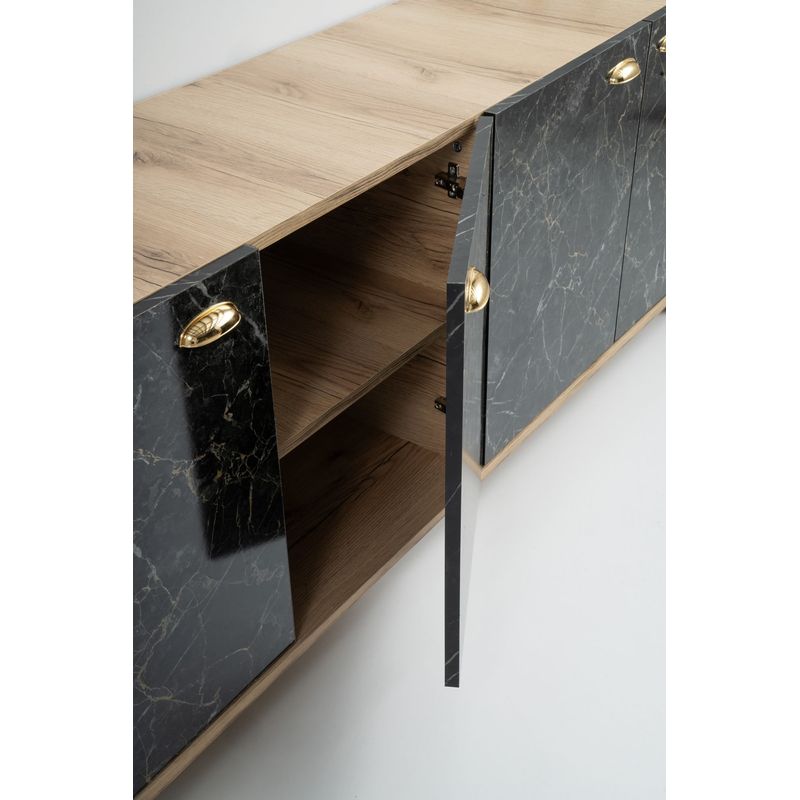 Casa si Gradina - Mobilier - Comode si corpuri - Console - Consola, Hanah Home, pal melaminat, stejar si marmura, 180x41x77.8 cm - Infinity.ro