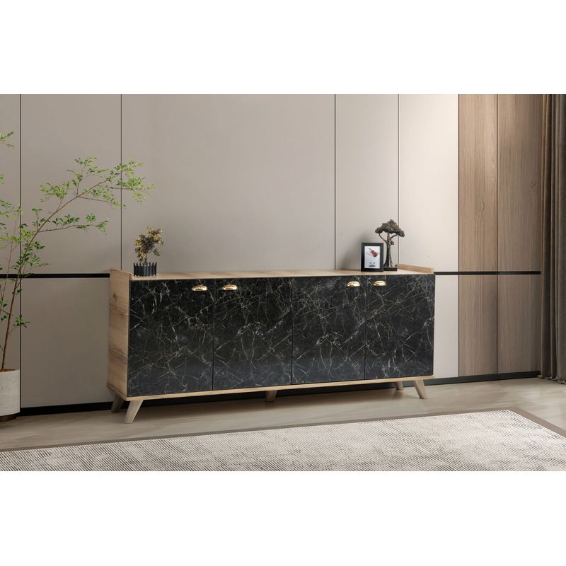 Casa si Gradina - Mobilier - Comode si corpuri - Console - Consola, Hanah Home, pal melaminat, stejar si marmura, 180x41x77.8 cm - Infinity.ro