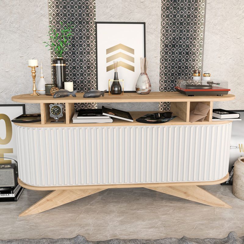 Casa si Gradina - Mobilier - Comode si corpuri - Console - Consola, Hanah Home, pal melaminat, stejar si alb, 150x43x75 cm - Infinity.ro