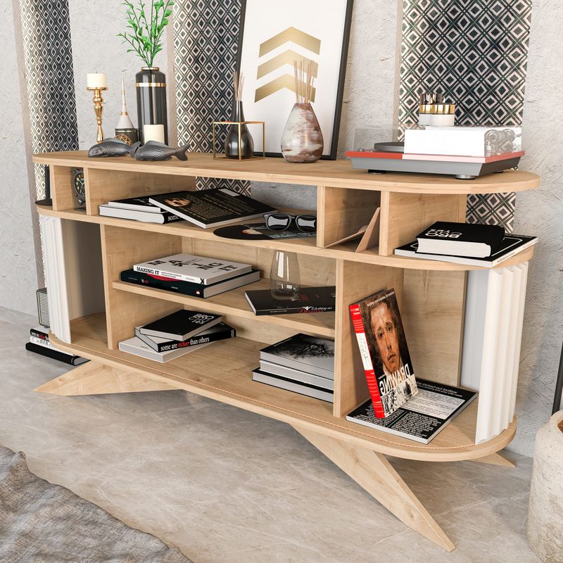 Casa si Gradina - Mobilier - Comode si corpuri - Console - Consola, Hanah Home, pal melaminat, stejar si alb, 150x43x75 cm - Infinity.ro