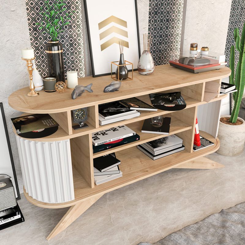 Casa si Gradina - Mobilier - Comode si corpuri - Console - Consola, Hanah Home, pal melaminat, stejar si alb, 150x43x75 cm - Infinity.ro