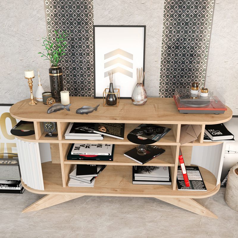 Casa si Gradina - Mobilier - Comode si corpuri - Console - Consola, Hanah Home, pal melaminat, stejar si alb, 150x43x75 cm - Infinity.ro
