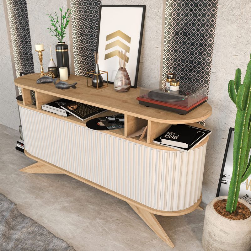 Casa si Gradina - Mobilier - Comode si corpuri - Console - Consola, Hanah Home, pal melaminat, stejar si alb, 150x43x75 cm - Infinity.ro