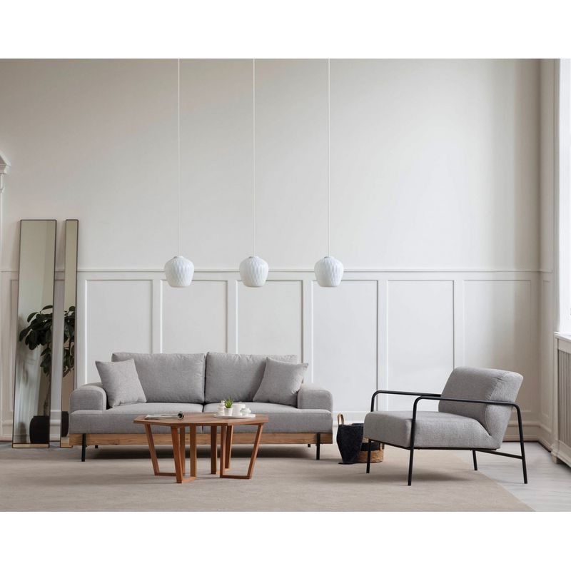Casa si Gradina - Mobilier - Canapele si coltare - Canapele - Canapea 3 locuri, Hanah Home, lemn fag si pal, gri, 220x98x78 cm, 560ARE2121 - Infinity.ro