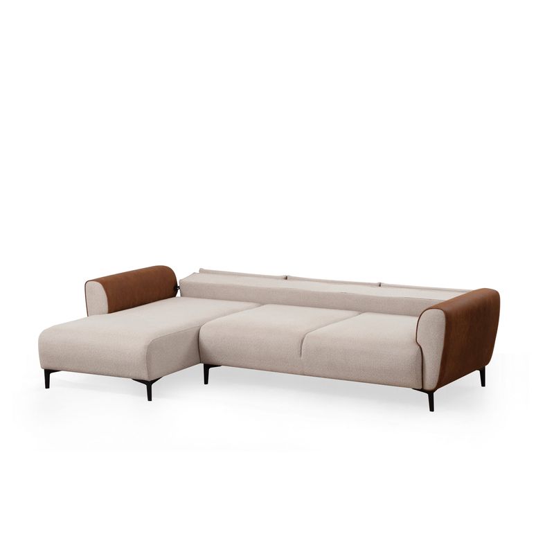Casa si Gradina - Mobilier - Canapele si coltare - Coltare - Coltar extensibil, Hanah Home, lemn fag si pal, bej si scortisoara, 150x260x85 cm - Infinity.ro