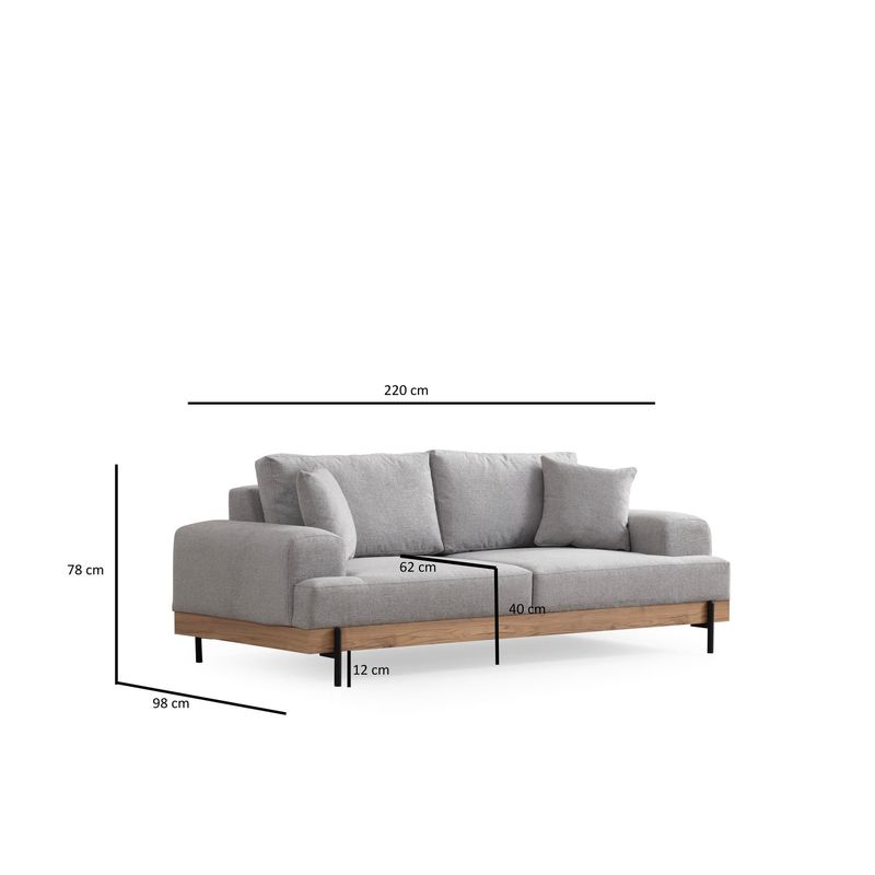 Casa si Gradina - Mobilier - Canapele si coltare - Canapele - Canapea 3 locuri, Hanah Home, lemn fag si pal, gri, 220x98x78 cm, 560ARE2121 - Infinity.ro