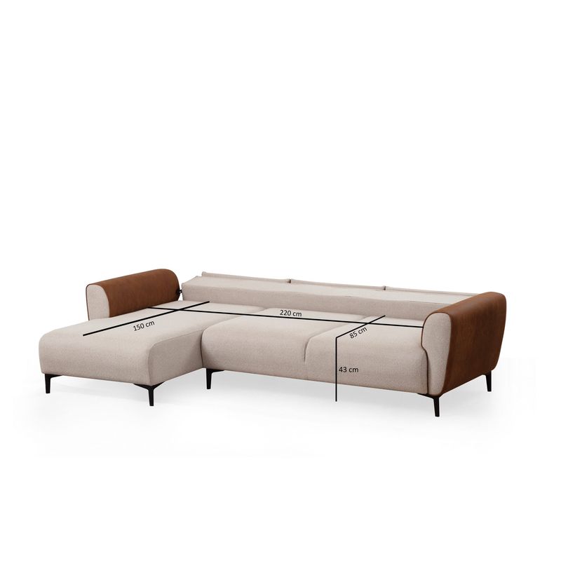 Casa si Gradina - Mobilier - Canapele si coltare - Coltare - Coltar extensibil, Hanah Home, lemn fag si pal, bej si scortisoara, 150x260x85 cm - Infinity.ro