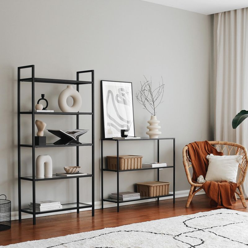 Casa si Gradina - Mobilier - Biblioteci si rafturi - Biblioteci - Biblioteca, Hanah Home, sticla calita si metal, negru, 80x30x165 cm - Infinity.ro