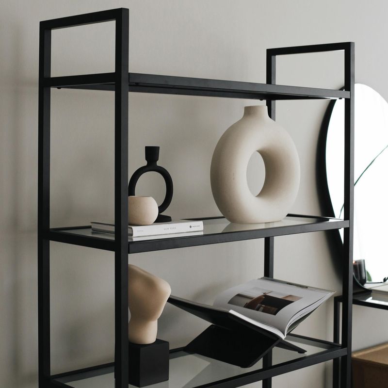Casa si Gradina - Mobilier - Biblioteci si rafturi - Biblioteci - Biblioteca, Hanah Home, sticla calita si metal, negru, 80x30x165 cm - Infinity.ro